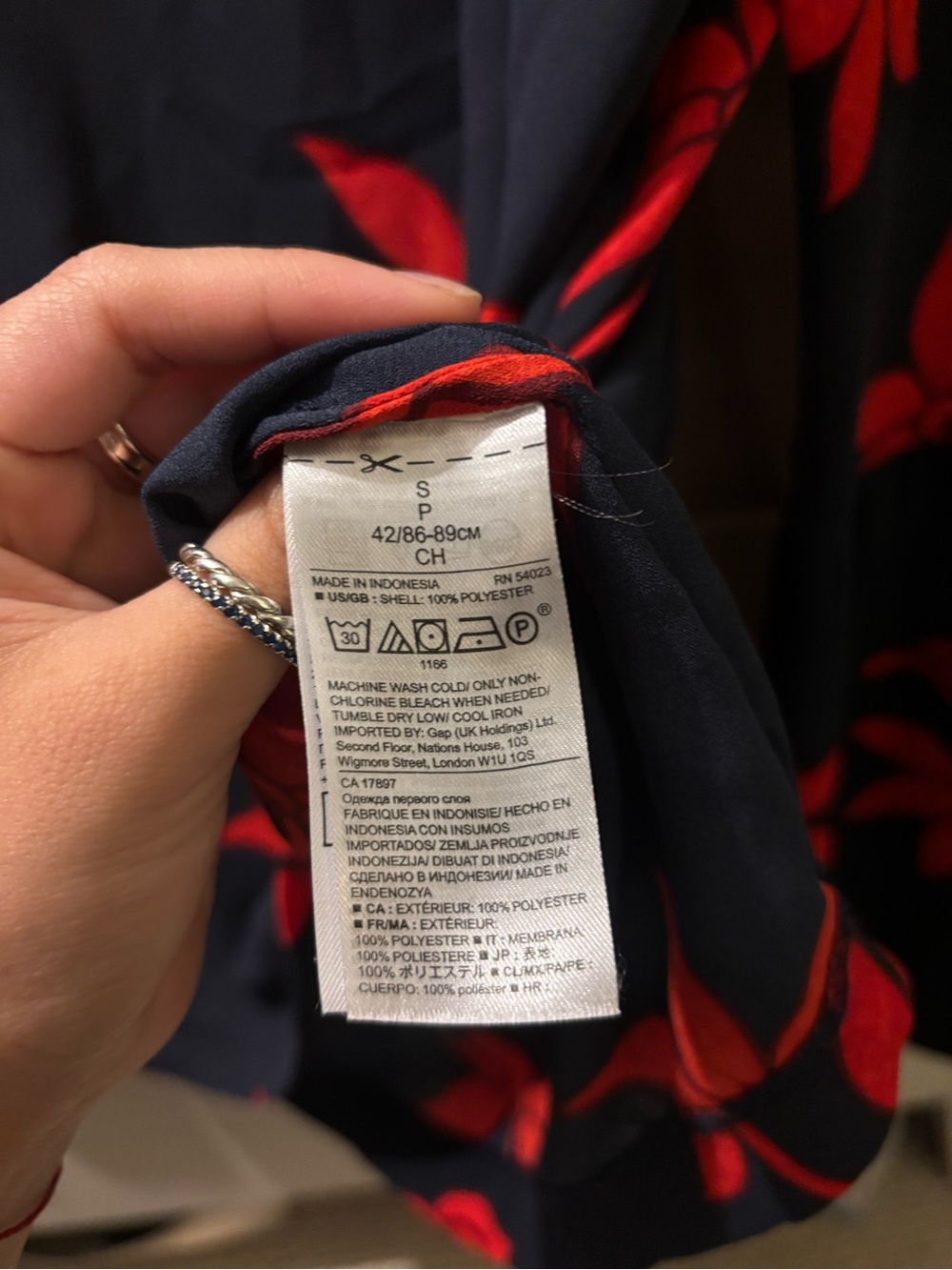 Banana Republic Navy Floral Bell-Sleeve Blouse with Red Flowers - Picture 7 of 8